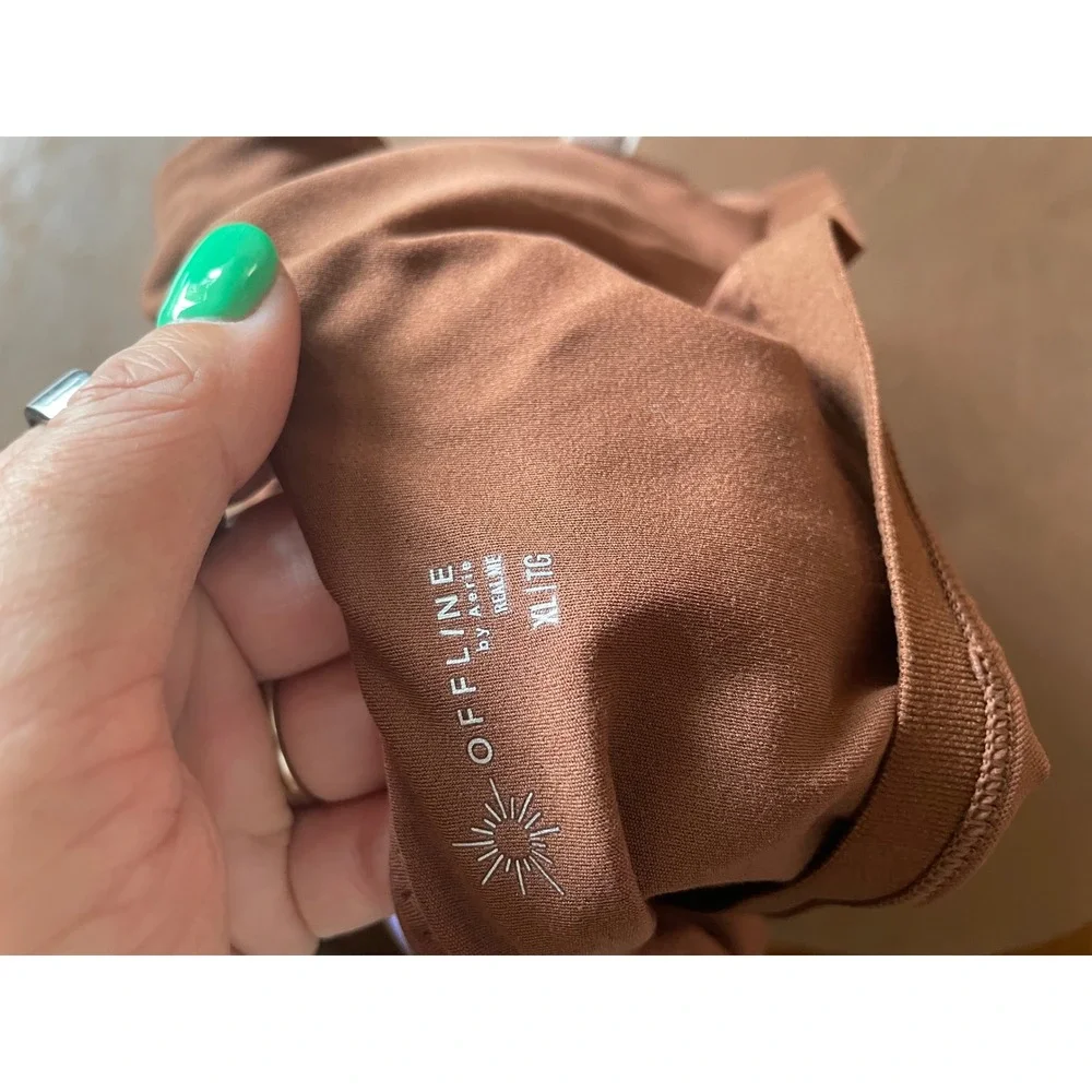 OFFLINE by Aerie Real Me Strappy Sports Bra Brown White Stripe XL NEW
